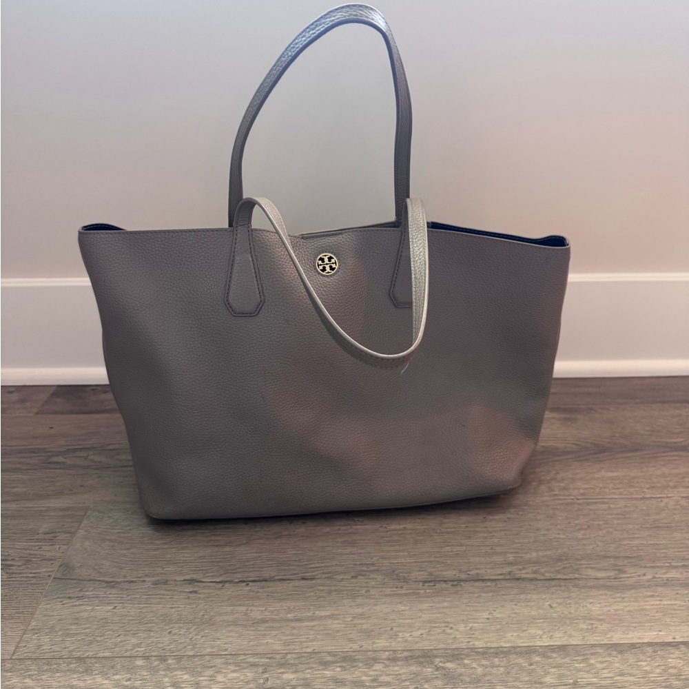 Tory Burch Grey Pebbled Leather Tote
